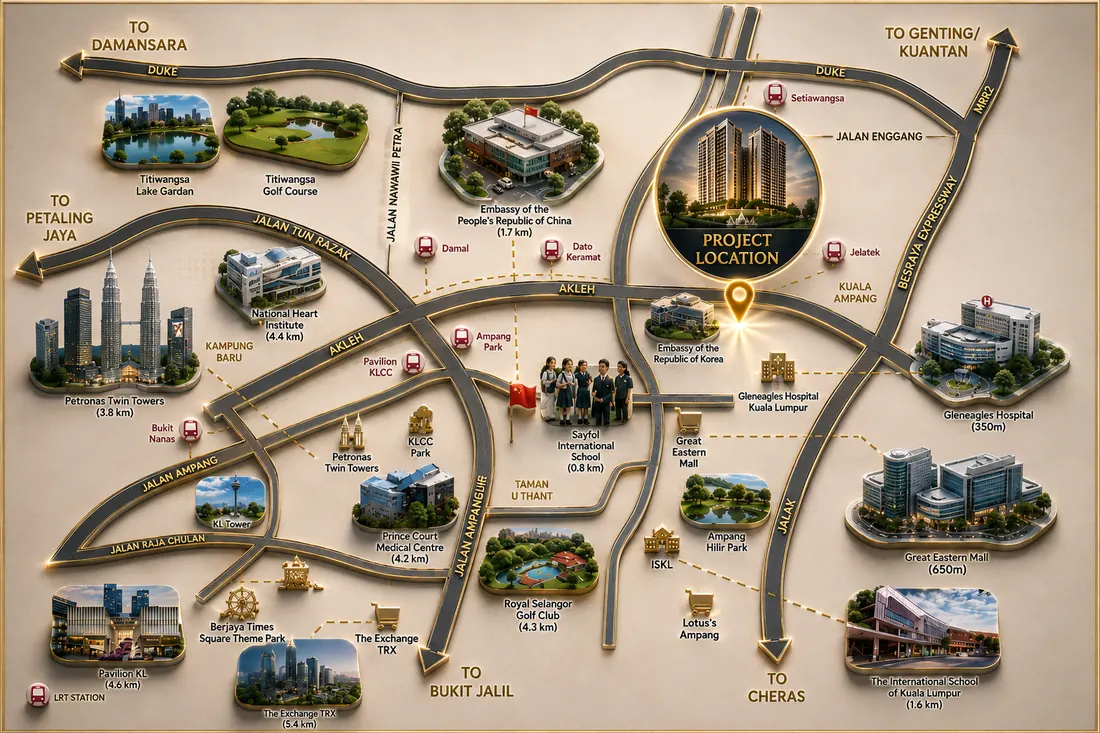Cappella Embassy Location Map — Jalan Ampang, Kuala Lumpur